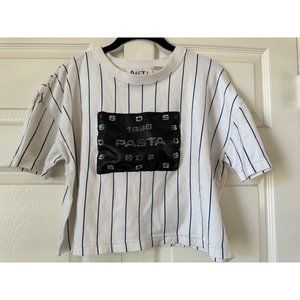 Pasta true vintage white striped 100% cotton short sleeve cropped tee t-shirt